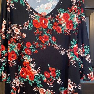 The Pioneer Woman Black Blouse with Red and Green Floral Design